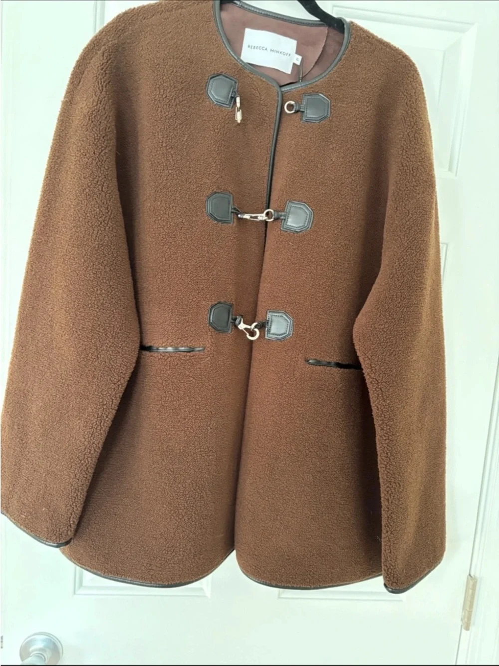 NWT $268 Rebecca Minkoff Shearling Toggle Jacket Chocolate Brown XL - Picture 4 of 7